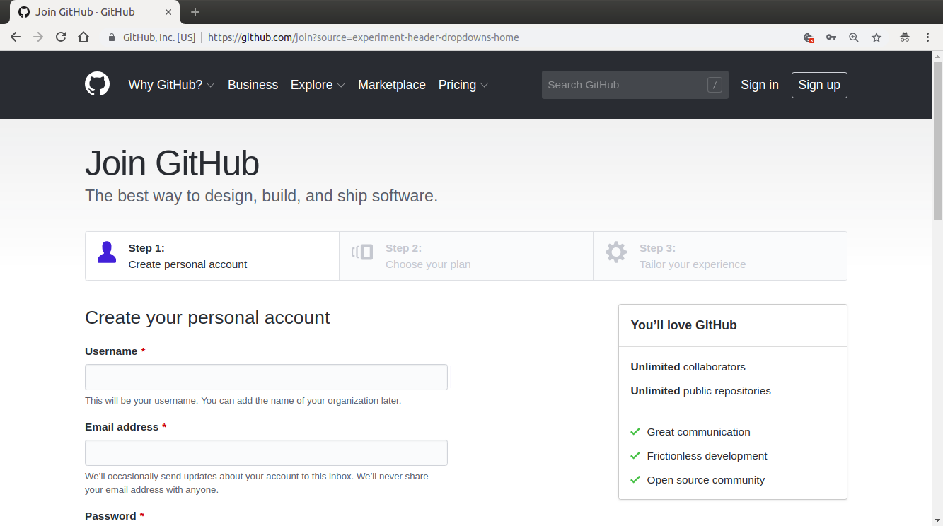 Create an account in github