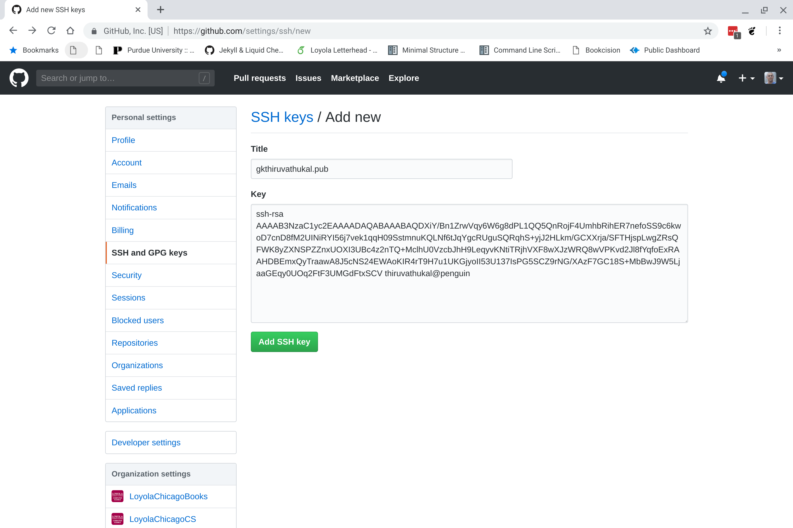 Copy/paste public key in GitHub SSH Config